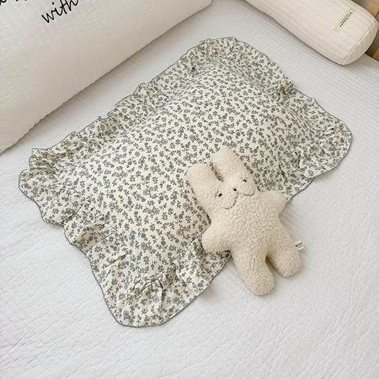 BuLuTu Soft Cotton Kids Pillowcases Standard Size, Blue Floral Toddler Pillowcases for Girls Boys, Cotton Muslin Pillow Protector for Children Bedding Gift, Envelope Closure,20"x26",1 PC