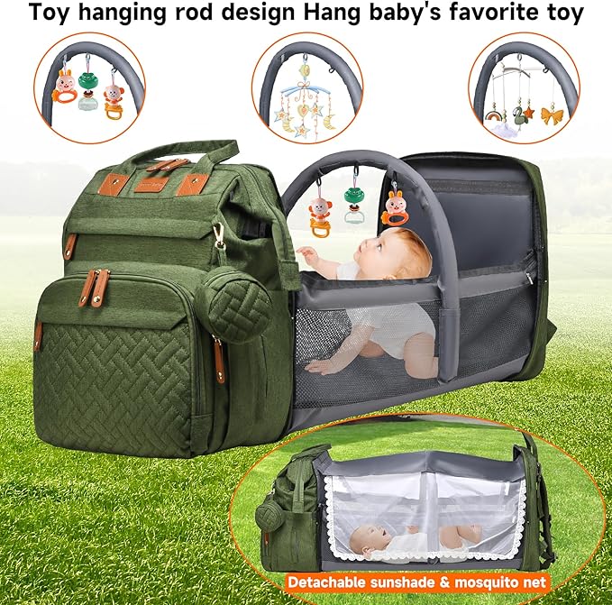 Baby Bag Diaper Bags with Changing Station, Large Capacity Diaper Bag Backpack for Moms Dads with USB Charging Port, Waterproof Diaper Backpack（Army Green）