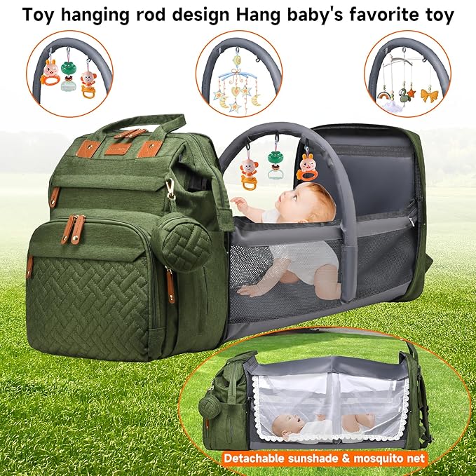 Baby Diaper Bag Backpack Multifunctional Waterproof Diaper Bag with Changing Station Travel Backpack with Changing Pad(Army Green)