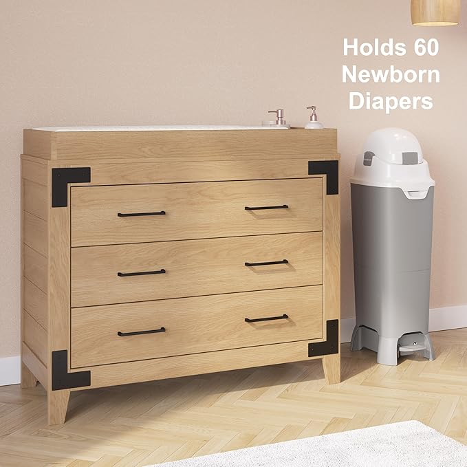 Foundations Hands Free Tall Diaper Pail with Airtight Lid - Durable & Odorless Diaper Disposal, Large Capacity, Holds up to 60 Newborn Diapers, Refill with Any Bags, Gray (9622057)