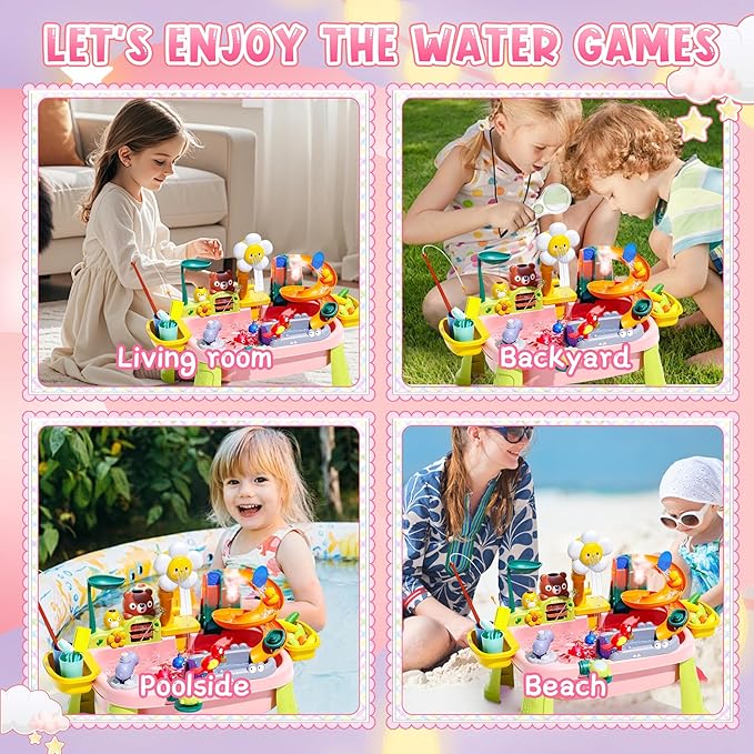 2026 Upgraded Toddler Sand Water Table Toy with Electric Water Pump, Kids Sand Water with Faucet/Play Food Accessories/Fishing Toy, Kitchen Play Sink Toys for Girl Boy Age 3+