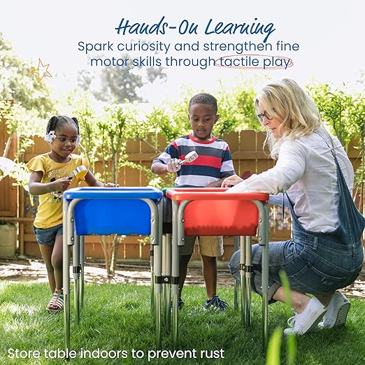 ECR4Kids 4-Station Sand and Water Adjustable Play Table, Sensory Bins, Primary