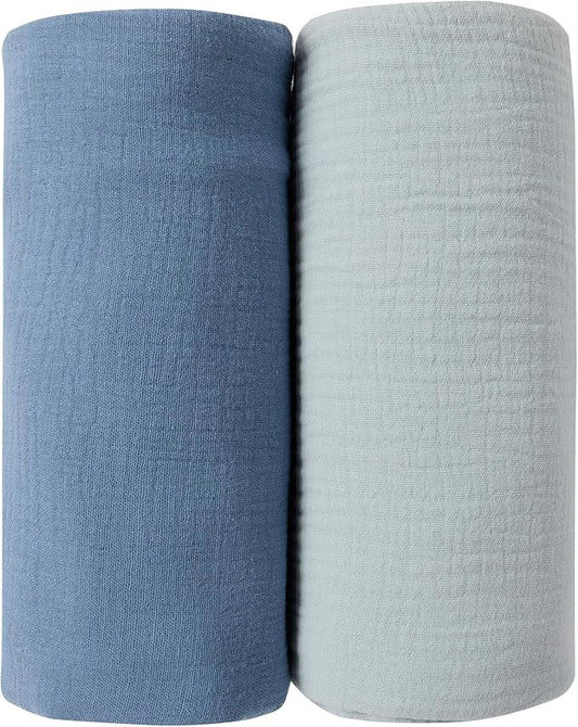 JELLYMONI Muslin Swaddle Blankets for Unisex, 2 Pack Newborn Receiving Blanket, Large 47 x 47 inches Soft Breathable Muslin Baby Blanket for Newborn Boys & Girl