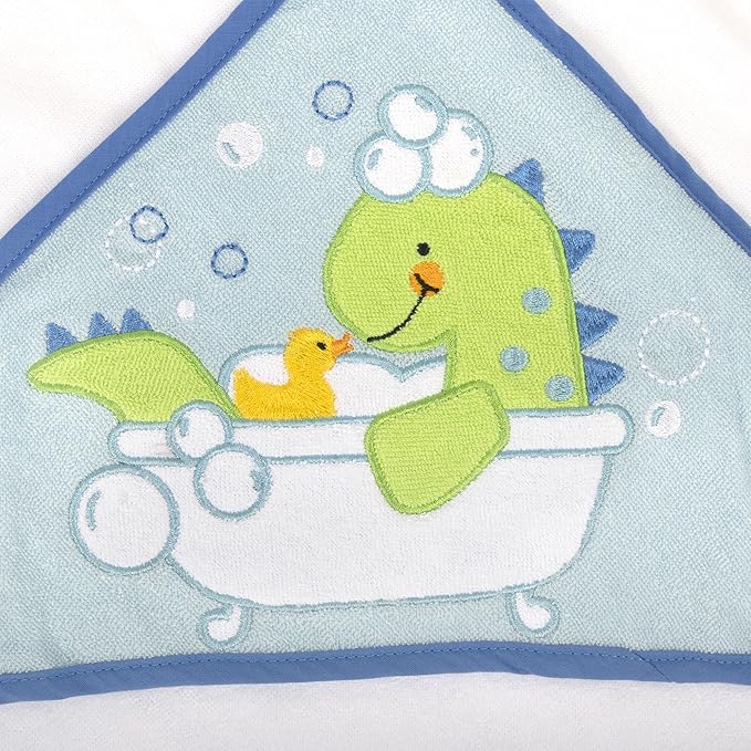 Baby Hooded Towel and Washcloth Set for Infants, Boys and Girls 6-12 Months (Refreshed Rex)