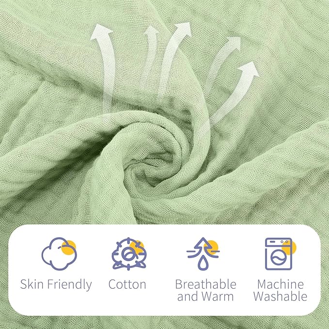 VitalCozy 6 Pcs Baby Muslin Hooded Bath Towels and Washcloths, 32 x 32 Inch Muslin Cotton Hooded Baby Towels Absorbent Blankets for Gift Newborn Infant Shower(Light Blue, Light Green)