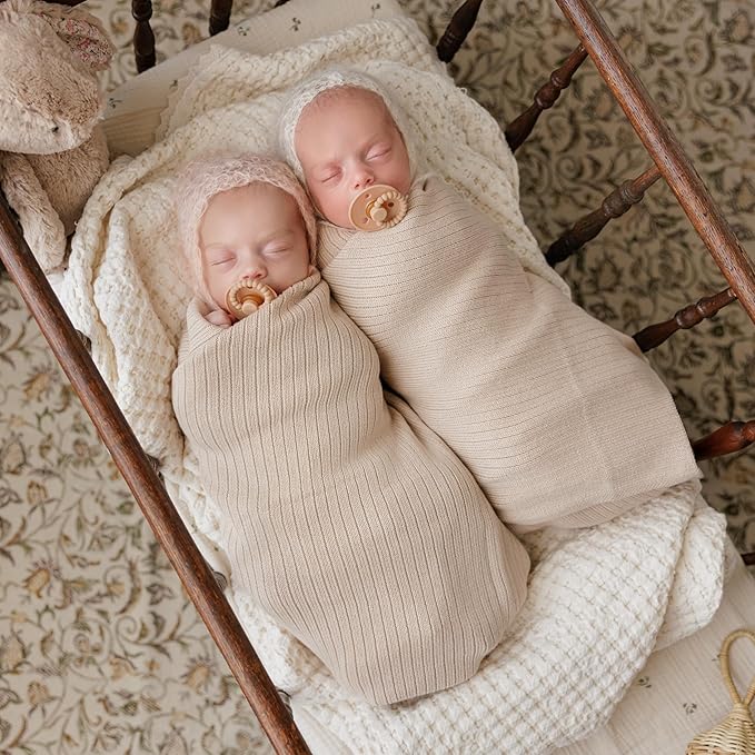 Organic Ribbed Swaddle Blanket for Boys & Girls - 100% Luxury Organic Soft Cotton Knit Warm Cozy Cuddle Stroller Blanket for Newborns, Infants, & Toddlers (Oatmeal)