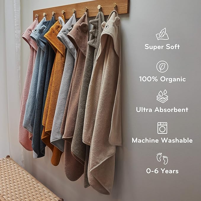 Baby Hooded Towel – Organic Cotton Baby Bath Towels – Baby Towels, Baby Bath Towels for Baby Boy, Baby Girl, 32" x 32" Super-Soft and Absorbent Baby Towels for Newborn (Bear - Fog)