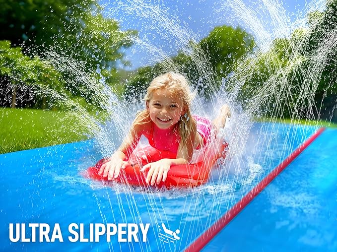 JAMBO 30FT x 8FT XXL MEGA Water Slide and 2 Bodyboard Updated Model– Extra Long Extra Wide Slip Splash and Slide for Kids, Heavy Duty Backyard Lawn Waterslide, Outdoor Water Toy, Splash Mat Splash Pad