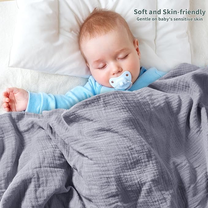 Muslin Swaddle Blankets for Newborn, 2 Pack Breathable Soft Receiving Blanket, Large 41 x 41 inches Swaddle Wrap Burping Clothes, Essentials Infant Shower Items. (Gray & Coffee)