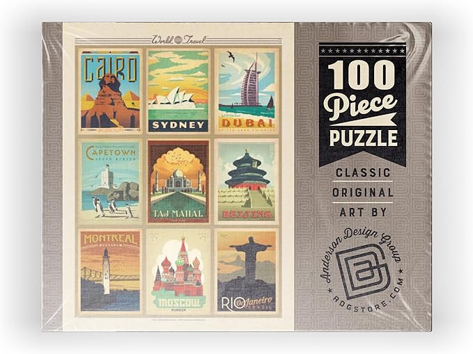 MyPuzzle World Travel, Collage, Vintage Poster - Premium 100 Piece Jigsaw Puzzle for Adults