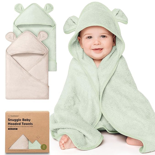 KeaBabies 2-Pack Hooded Baby Towels for Newborn - 30x30 Soft & Absorbent Viscose from Bamboo Baby Bath Towels with Hood for Infant, Toddler,Kids,Boys Girls,Newborn Bath Essentials (Sage, Petite)