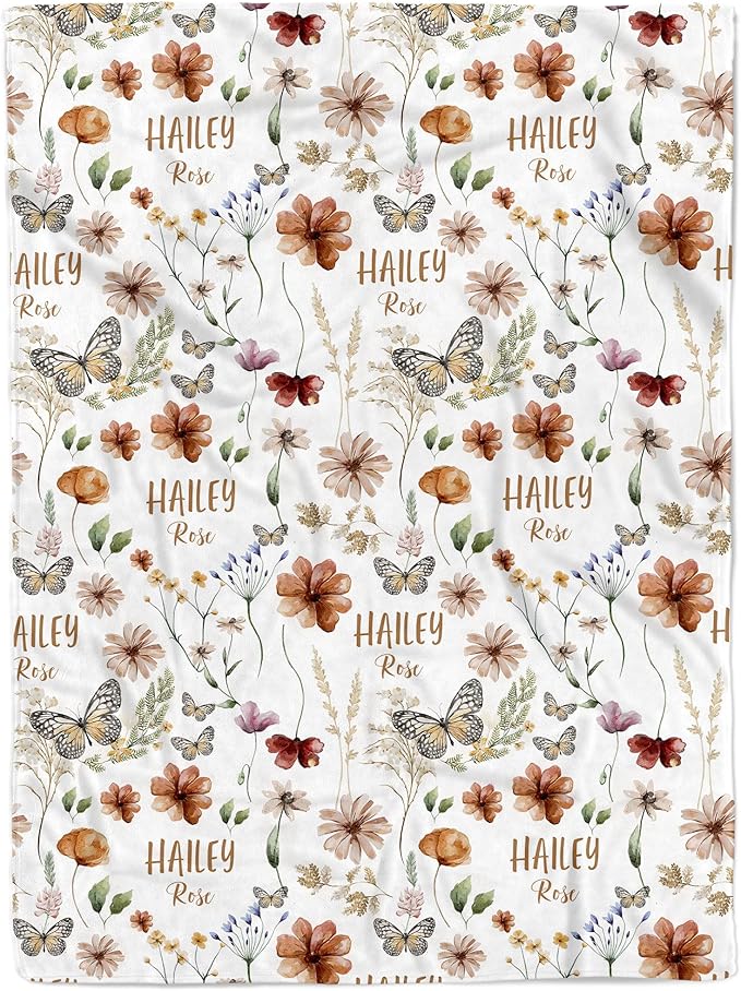 MDPrints Wildflower Custom Baby Blankets for Girls, Personalized Baby Gifts, Customized Newborn Blanket with Name, Minky Plush Fleece (Wildflower TM36)