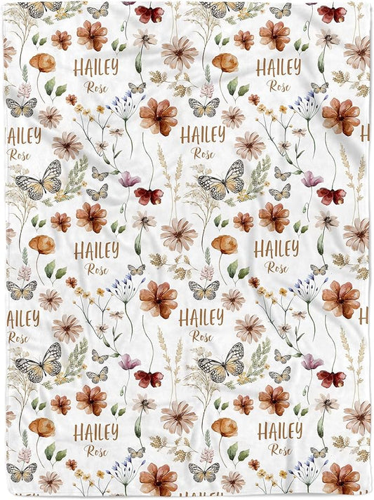 MDPrints Wildflower Custom Baby Blankets for Girls, Personalized Baby Gifts, Customized Newborn Blanket with Name, Minky Plush Fleece (Wildflower TM36)