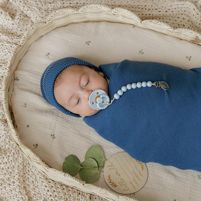 Luladream Pacifier - Natural Rubber Nipple - Soft Teething Handle - for Infants Baby's and Toddlers, 0-18 Months (Sky Blue + Ash Blue)