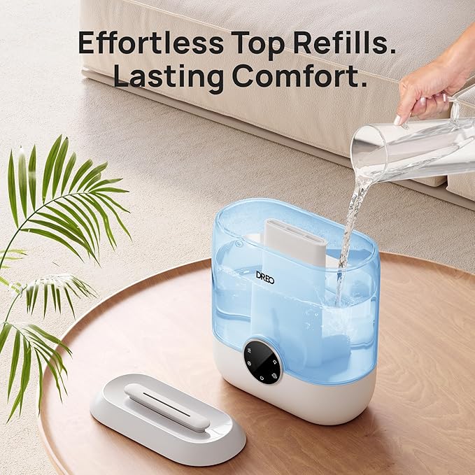 Dreo Humidifiers for Bedroom, 6L Top Fill Quiet Supersized Cool Mist Humidifier for Large Room, 60 Hour Runtime, Ultrasonic Humidifiers for Home, Baby, Plant, Indoor, Night Light, Blue