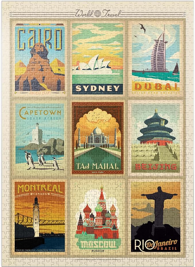 MyPuzzle World Travel, Collage, Vintage Poster - Premium 1000 Piece Jigsaw Puzzle for Adults