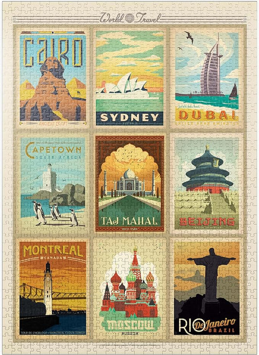 MyPuzzle World Travel, Collage, Vintage Poster - Premium 1000 Piece Jigsaw Puzzle for Adults