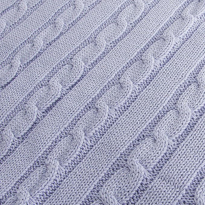 NTBAY 100% Pure Cotton Cable Knit Toddler Blanket, Super Soft Warm Breathable 30x40 Baby Blanket for Crib, Stroller, Nursery, Travel, Newborn, 30x40 Inches, Light Purple