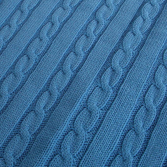 NTBAY 100% Pure Cotton Cable Knit Toddler Blanket, Super Soft Warm Breathable 30x40 Baby Blanket for Crib, Stroller, Nursery, Travel, Newborn, 30x40 Inches, Azure Blue