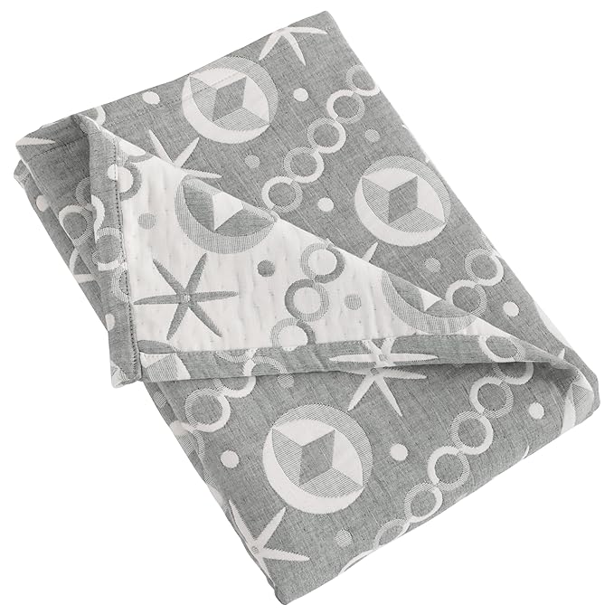 NTBAY 3 Layer Toddler Blanket, Muslin Cotton Jacquard Bed Blankets, Lightweight Thermal Baby Blanket, Super Soft and Warm Crib Blanket for All Seasons, Decoration Gift, 30"x40", Grey Starfish