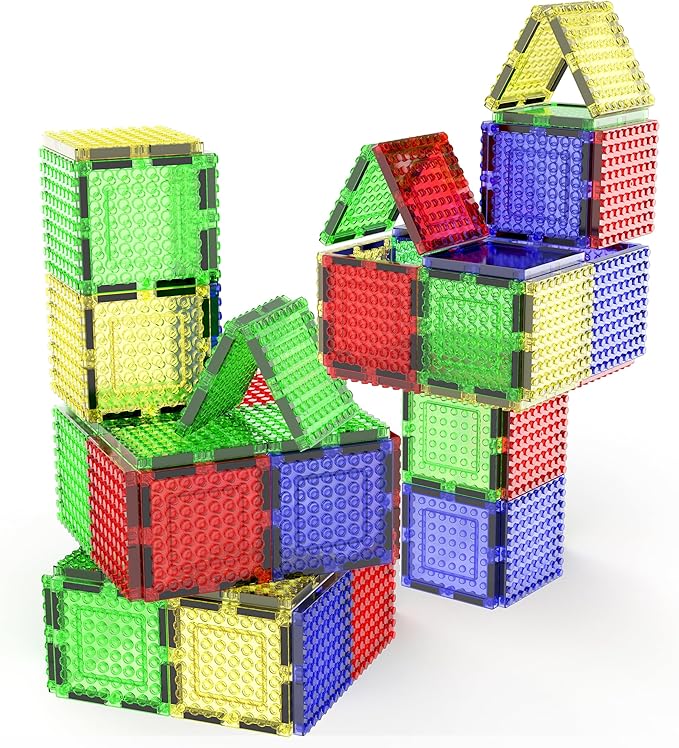 PicassoTiles Magnetic Building Blocks Brick Tiles STEM Creative Magnet Tiles Add Ons Set Construction Toy Socket Spikes Accessory Toys Educational Imaginative Learning Kit Stacking Set Toddlers Colors