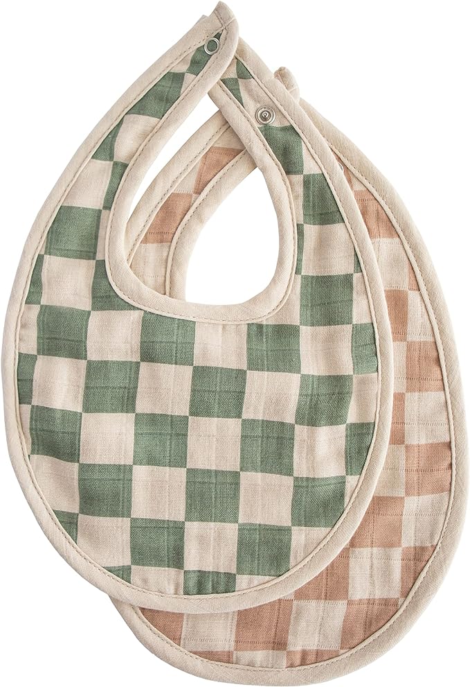 mushie Muslin Baby Bib | Soft Cotton for Infant Drips, Drools & Feedings | Adjustable Fit | 2 Pack