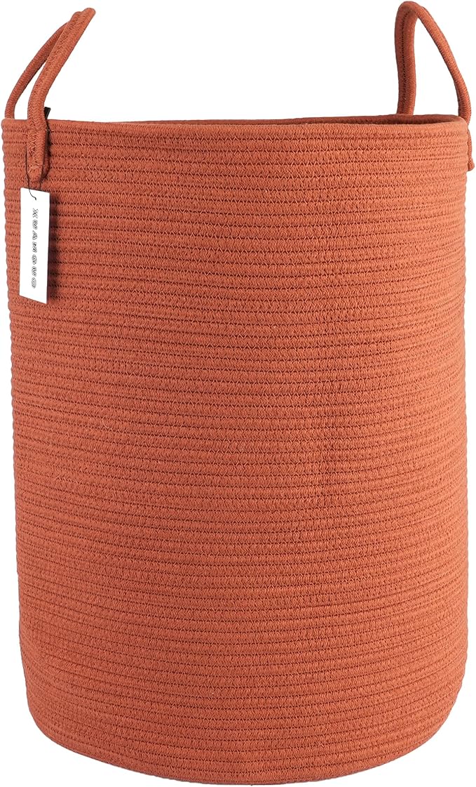 Cotton Rope Laundry Basket Hamper for Clothes Woven Storage Basket for Living Room Bedroom Boho Tall Rope Baskets for Blanket Toys Pillow Towels Baby Nursery Hamper Bin Large rustic