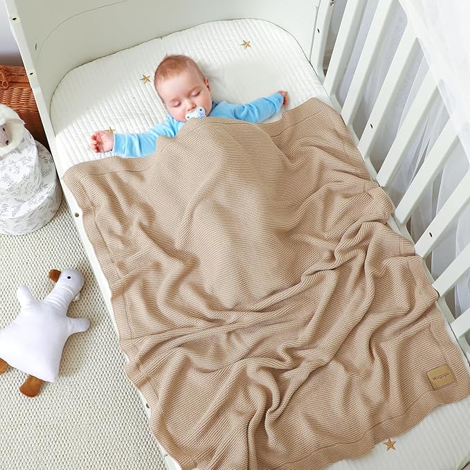Baby Blanket 30 x 40 Inch Soft Knit for Boys & Girls Cotton Nursery Swaddling Blankets Toddler Knitted Crochet Receiving Crib