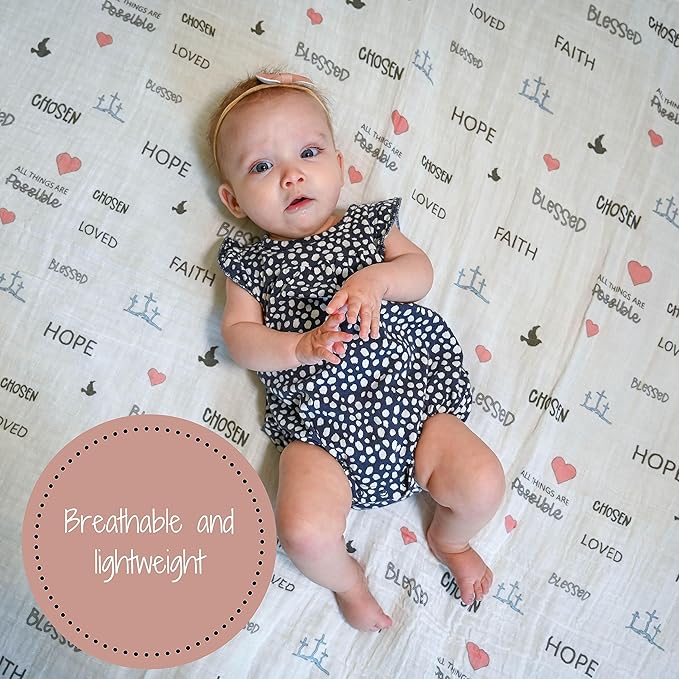 LollyBanks Baby Blanket for Girls, Large 47 x 47 Inches Soft Muslin Swaddle Blankets, 100% Cotton Breathable and Lightweight Baby Receiving Blankets, Baby Essentials, Registry (Inspirational Print)