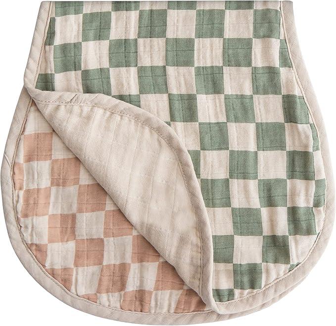 mushie Muslin Baby Burp Cloths | 100% Organic Cotton, Set of 2 (Olive Check/Natural Check)
