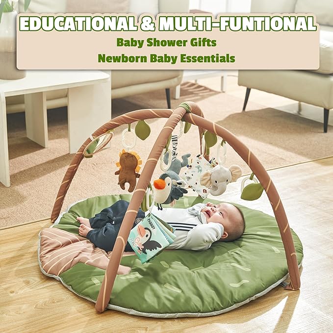 Baby Play Gym Mat - 8-in-1 Activity Playmat with Detachable Toys for Sensory Development - Thick, Oversized, Washable & Non-Slip Baby Floor Mat - Perfect Tummy Time Mat for Infants 0 6 12 Months