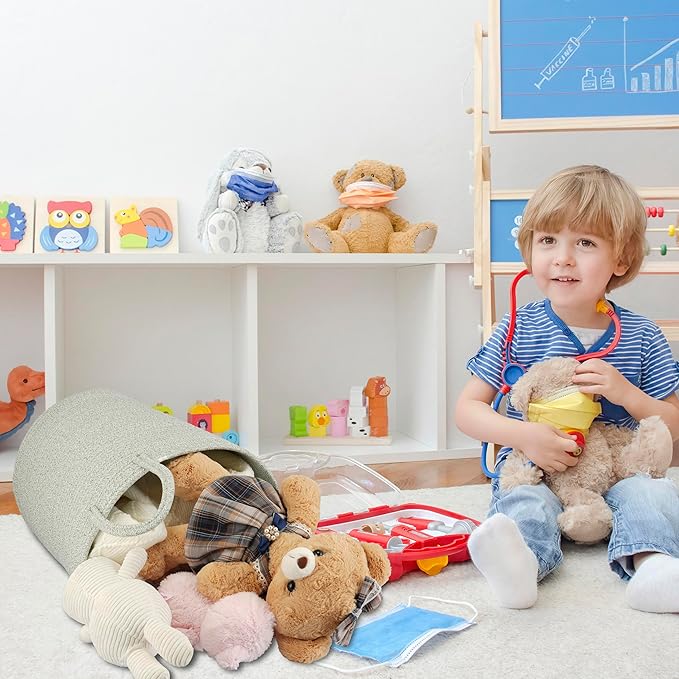 Cotton Rope Laundry Basket Hamper for Clothes Woven Storage Basket for Living Room Bedroom Boho Tall Rope Baskets for Blanket Toys Pillow Towels Baby Nursery Hamper Bin green