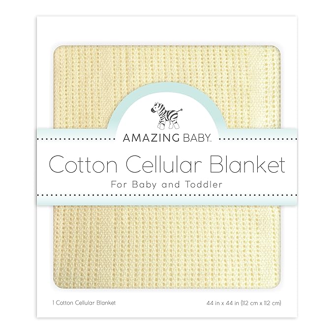 Amazing Baby Cellular Blanket, Premium Cotton, Ultra Soft, Breathable, Cozy Gift for Baby Boys and Girls, Favorite Toddler Blanket, 44 x 44 inches (112 x 112 cm), Soft Yellow