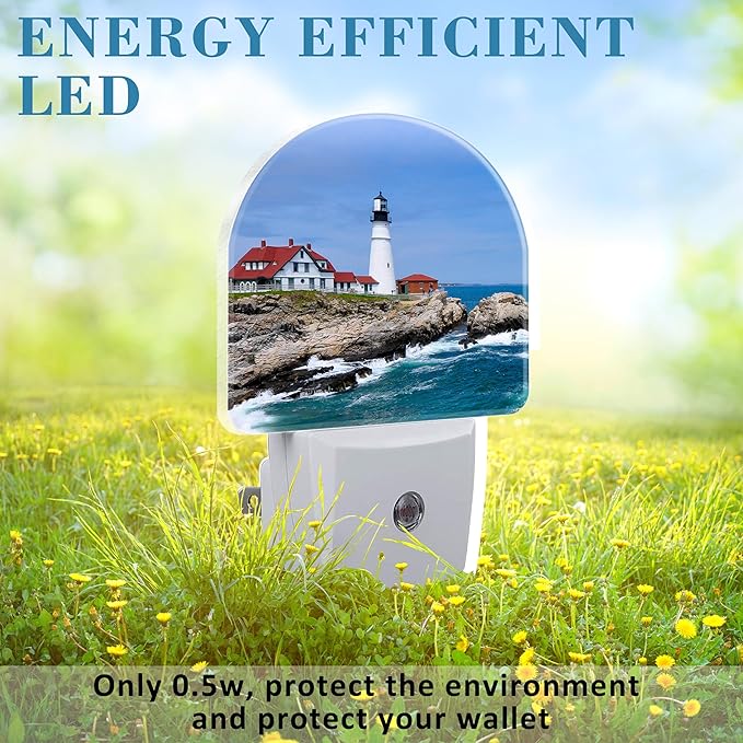 Plug in Night Lights Lighthouse On The Coastline Nightlight Plug Into Wall Dusk to Dawn Sensor LED Night Light for Kid Girls Boys Women Room Decor, Hallway, Kitchen, Bathroom, Nursery, Stairs