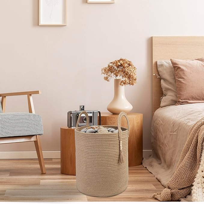 Rope Laundry Basket Laundry Hamper for Clothes Woven Storage Basket for Living Room Bedroom Boho Tall Rope Baskets for Blanket Toys Pillow Towels Baby Nursery Hamper Bin jute