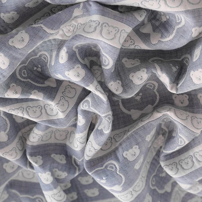 NTBAY 3 Layer Muslin Cotton Toddler Blanket, Jacquard Reversible Nursery Bed Blanket, Super Soft and Thermal for All Seasons, Decoration Gift, 30"x40", Blue Bear