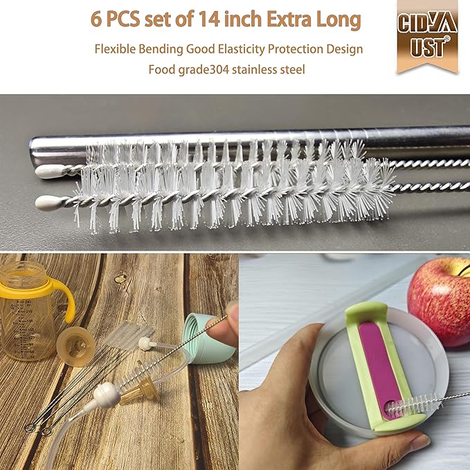 2 Pack 12-inch Straw Cleaner Brush, Reusable Metal Handles Straw Cleaner for 40/30/20 oz Stanley Mugs, 12mm Wide Cleaning Brush Suitable for Baby Bottles, Stainless Straw, Glass, Water Bottles