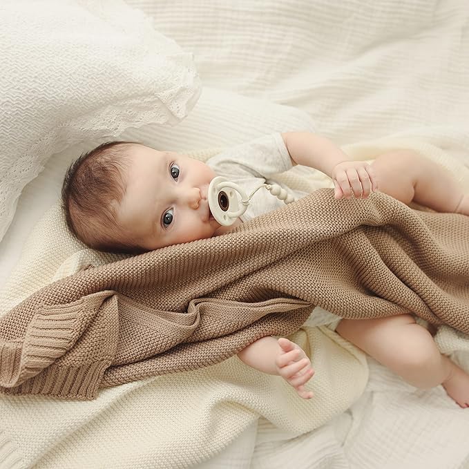 Heritage Knit Organic Cotton Baby Swaddle Blanket - 100% Luxury Organic Cotton Knit Receiving Blanket - Soft Warm Unisex Blankets for Newborns Infants Boys & Girls (0-2Yrs - Milk Chocolate)