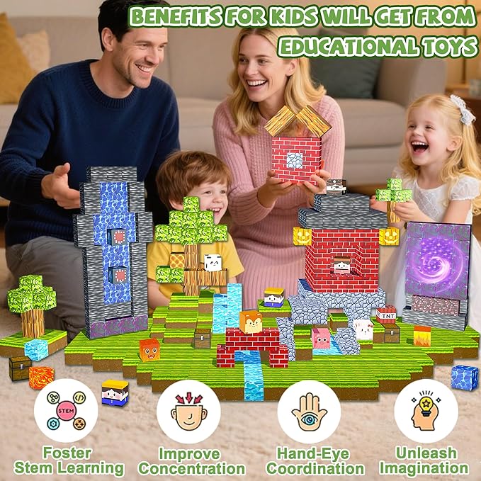 Magnetic Blocks,170PCS Magnetic Building Blocks Upgraded Sensory Toys Construction Set,Magnets Cubes Building Toys for Kids Games,Toddler Montessori Stacking Magnets for 3+ Boys Girls Birthday Gifts