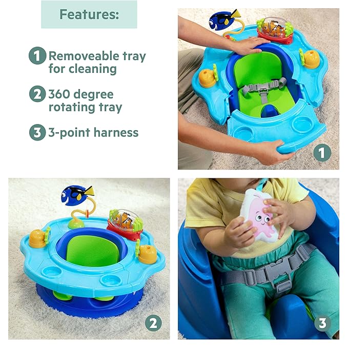 Bright Starts Disney Baby Finding Nemo SuperSeat, Fun Baby Seat for Sitting Up, Playtime, and Meals, Ages 4 Months to 4 Years, Blue