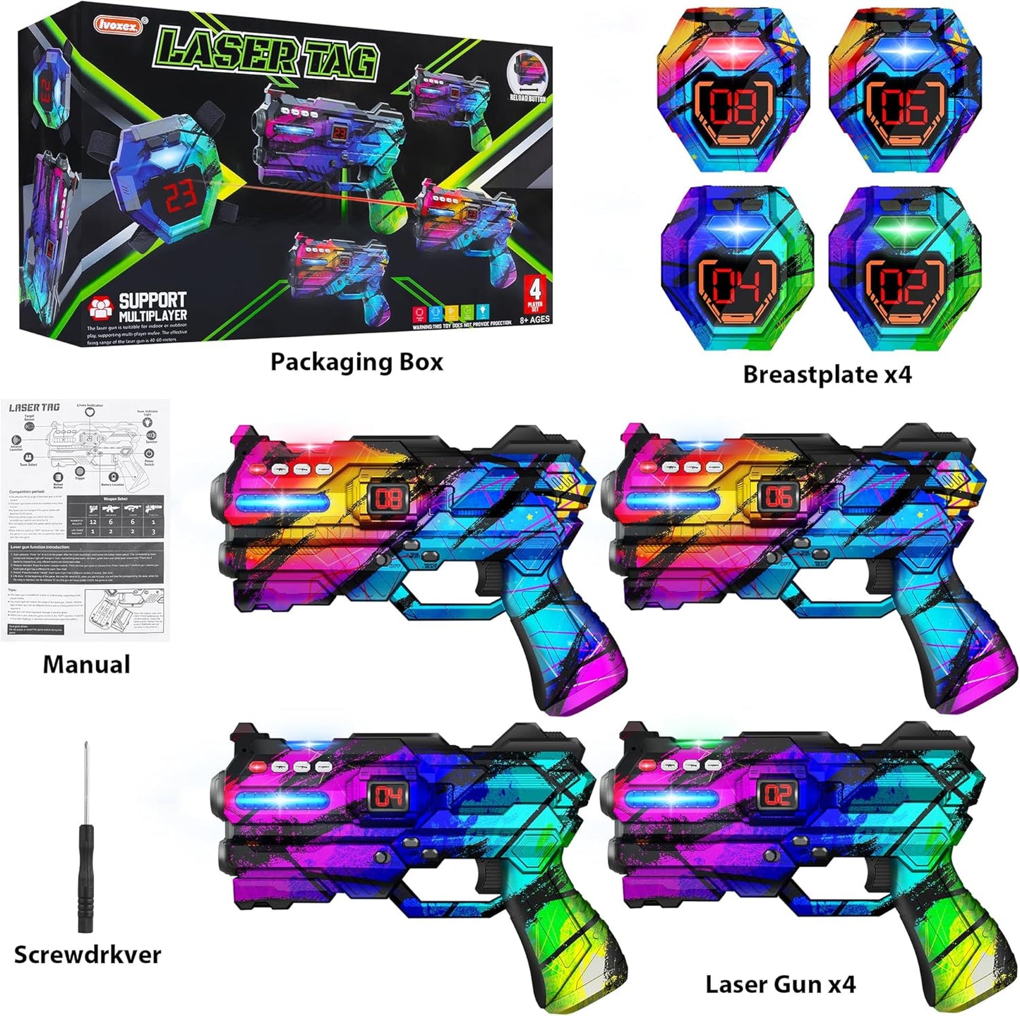Laser Tag Guns Set of 4 Laser Tag Guns with Digital LED Score Display Vests,Gifts for Teens and Adults Boys & Girls,Adults and Family Fun,Gift for Kids Ages 8 9 10 11 12+Year Old Boy