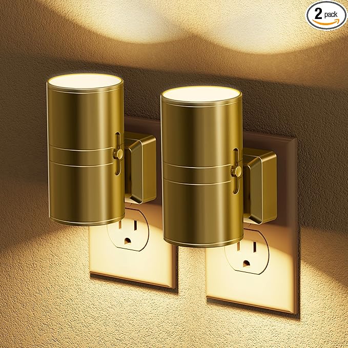 JandCase Night Light, LED Night Lights Plug into Wall, 2 Pack Automatic Nightlight with Light Sensor, 3000K Soft White 0-100LM Dimmable Modern Nightlight for Kids Bedroom Hallway