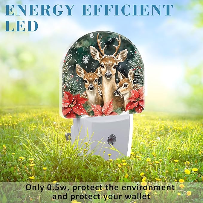 Night Light for Kids Girls Boys, Christmas Elk Flowers LED Night Light Plug into Wall with Dusk to Dawn Sensor for Room Decor, Hallway, Kitchen, Bathroom, Nursery, Stairs