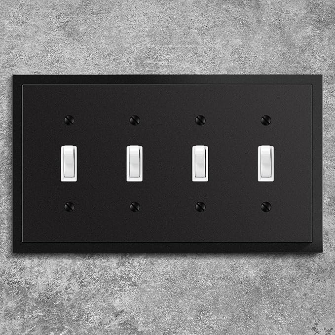 Modern Edge Decorative Wall Plate Switch Plate Outlet Cover, Durable Solid Zinc Alloy (Quad Toggle, Matte Black)