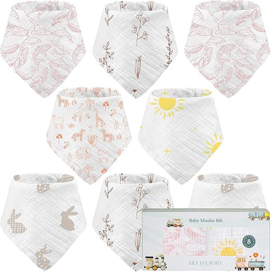 Muslin Baby bibs for drooling and teething, 100% cotton, Bibs for baby girl, Muslin bibs for boys (8 Pack)