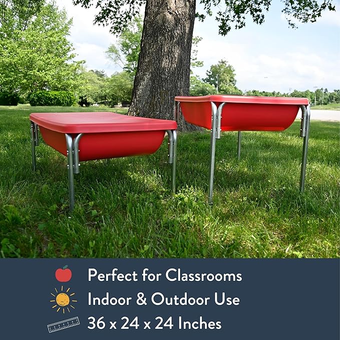 Children's Factory Medium Sensory Table and Lid – 18″ Height, Sandbox with Lid, Water Table for Kids, Red