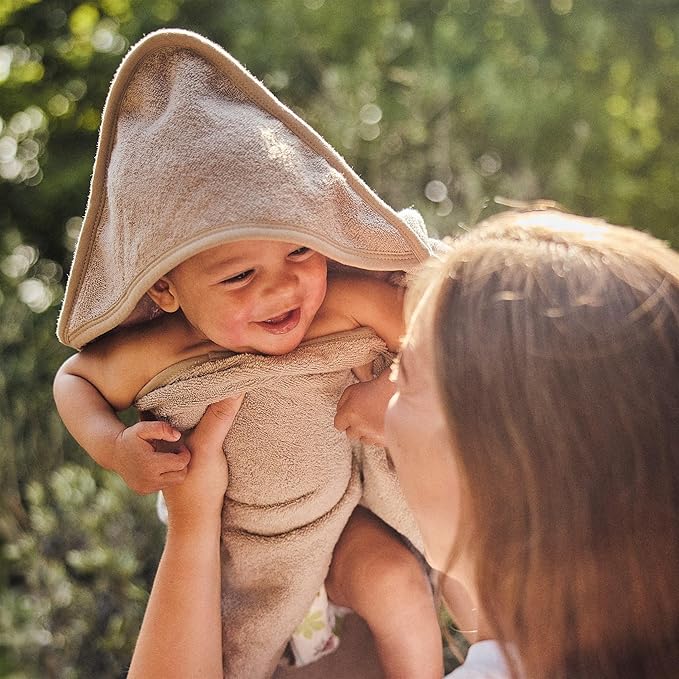 Baby Hooded Towel – Organic Cotton Baby Bath Towels, 32" x 32" Super-Soft and Absorbent Baby Towels for Newborn 2-Pack (Blush/Fog)