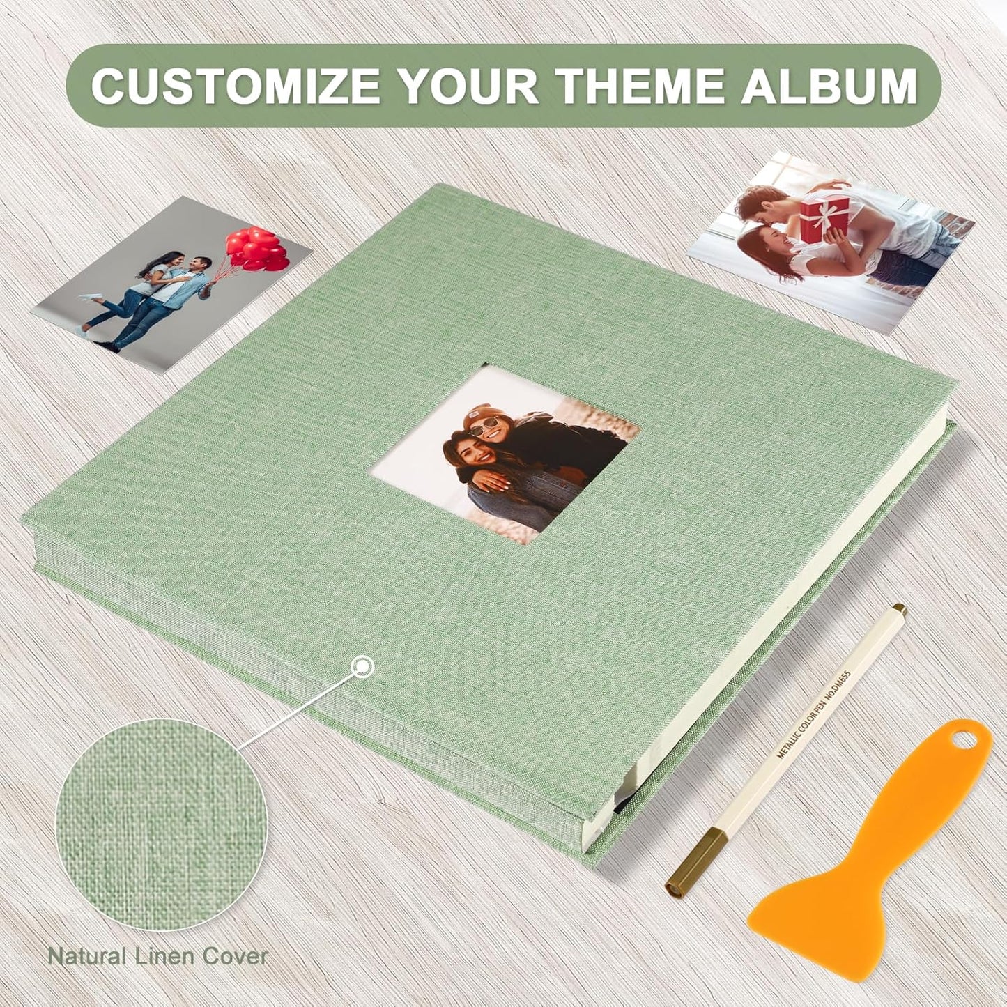 Photo Album Self Adhesive Pages Scrapbook Magnetic Photo Albums for 4x6 5x7 8x10 Pictures Sticky Pages Books for Baby Family Wedding 13.2x12.8 GrassGreen 60 Pages