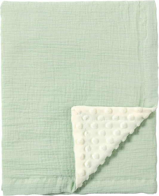CREVENT 30''X40'' Organic Muslin Cotton Baby Blanket for Newborns, Soft Mink Backing, Essential for Baby Shower Birthday Gift - Green 75X100cm