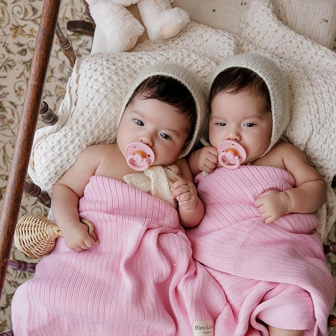 Luladream Pacifier - Natural Rubber Nipple - Soft Teething Handle - for Infants Baby's and Toddlers, 0-18 Months (Blush Pink + Rose Petal)